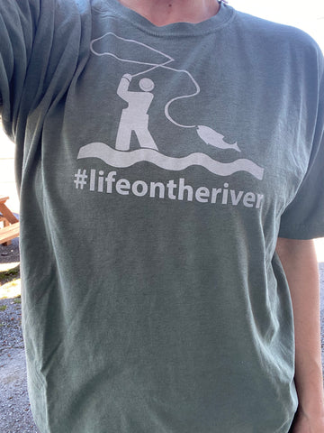 Adult T-Shirt - #lifeontheriver (fishing)